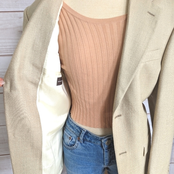 Oscar de la Renta Tailored Fit Wool Blazer in Sand Dune Size 10 / 12 - Picture 1 of 14